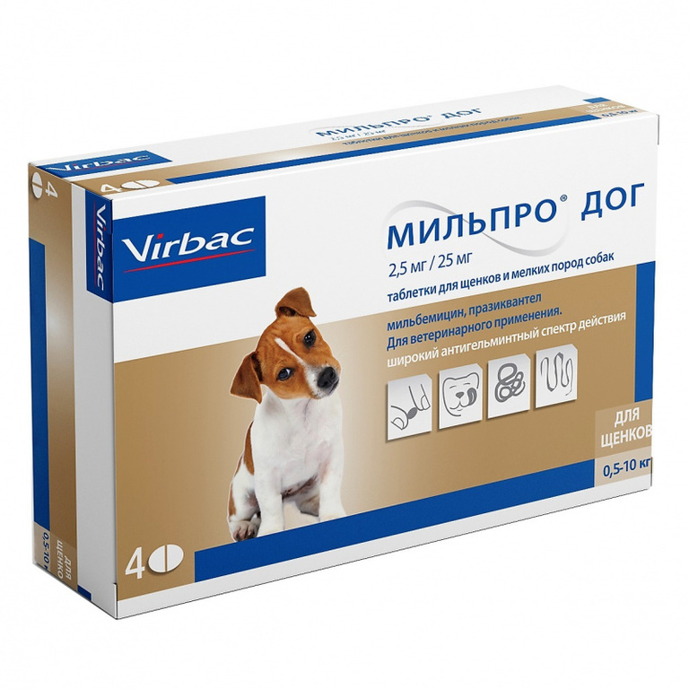 Мильпро ® дог таблетка от глистов для щенков и мелких собак, 1 табл. от ...