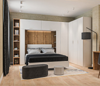 Мальта спальня, кровать 160 см с подъемным механизмом Белый, Дуб Гамильтон