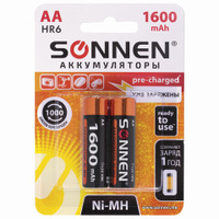 Батарейки аккумуляторные Ni-Mh пальчиковые Комплект 2 шт. АА HR6 1600 mAh SONNEN 454233