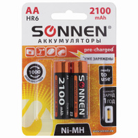 Батарейки аккумуляторные Ni-Mh пальчиковые Комплект 2 шт. АА HR6 2100 mAh SONNEN 454234