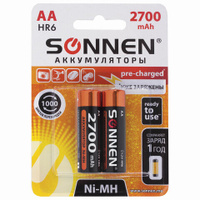 Батарейки аккумуляторные Ni-Mh пальчиковые Комплект 2 шт. АА HR6 2700 mAh SONNEN 454235