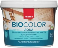 Защитная декоративная пропитка для древесины Неомид Bio Color Aqua 2.3 л махагон шелковисто матовая готовый состав ТУ