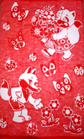 Одеяло байковое 57-8ЕТЖ "Лисички", 100% хл. 140х100 (красный) Ермолино