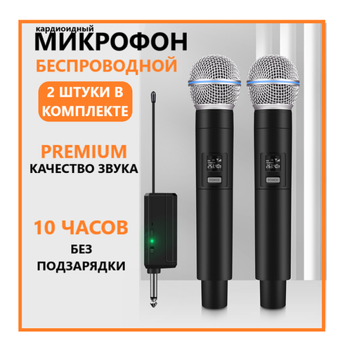 Беспроводная микрофонная система VP-02 / Караоке с записью VHF Handheld с 2 каналами / Активный динамик / Для сцены, Экс