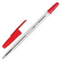 Ручка шариковая BRAUBERG "Line", красная, корпус прозрачный, узел 1 мм, линия письма 0,5 мм, 50 шт