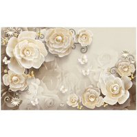 Фотообои Уютная стена "Кремовые 3D розы" 440х270 см Бесшовные Премиум (единым полотном)