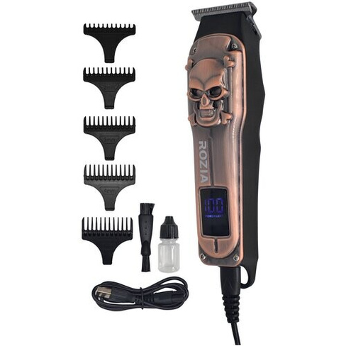 Профессиональная машинка для стрижки волос Rozia Pro, Триммер для стрижки RoziaPro, для мужчин, уход, c черепом, с LED