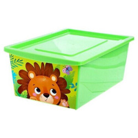 Ящик для игрушек, с крышкой, «Весёлый зоопарк», объём 30 л, цвет зелёный Соломон