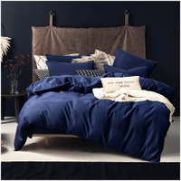 Комплект постельного белья Ситрейд однотонный CS0, 2-спальное с европростыней, сатин, синий
