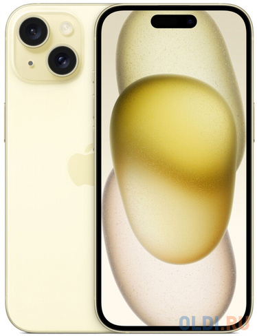 Смартфон Apple A3092 iPhone 15 128Gb желтый моноблок 3G 4G 2Sim 6.1" 1179x2556 iOS 17 48Mpix 802.11 a/b/g/n/ac/ax NFC GP
