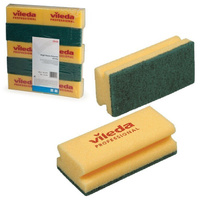 Губки VILEDA "Виледа", комплект 10 шт, для любых поверхностей, желтые, зеленый абразив, 7х15 см, 101397