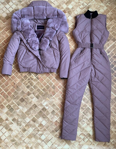 Зимний комплект: полукомбинезон+куртка с мехом кролика rex - Варежки без меха