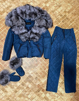 Темно-синий костюм с мехом чернобурки до груди - Варежки с мехом (мех используем дополнительно)