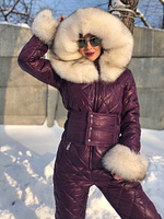 Комбинезон женский зимний с меховым капюшоном и манжетами - Рюкзак