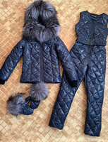 Полукомбинезон и куртка с мехом чернобурки - Шапка ушанка с мехом