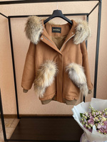 Кашемировое пальто бомбер с мехом финской лисы