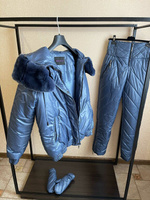 Синий зимний костюм: штаны и куртка с мехом кролика Rex - Брендированные лямки(резинка)