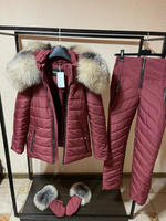 Бордовый зимний костюм с мехом блюфроста - Брендированные лямки(резинка)