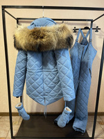 Зимний костюм для беременных: полукомбинезон на регуляторах и удлиненная куртка с мехом - Брендированные лямки(резинка)