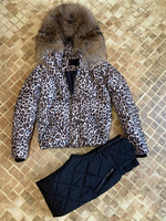Зимний костюм: леопардовая куртка с енотом и штаны - Брендированные лямки(резинка)