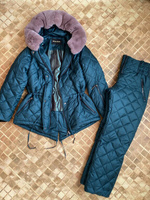 Стеганая куртка с мехом кролика и штаны - Брендированные лямки(резинка)