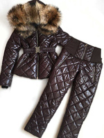 Зимний костюм в цвете горький шоколад с мехом енота - Без аксессуаров