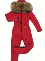 Ярко-красный комбинезон зима с мехом енота - Варежки с мехом