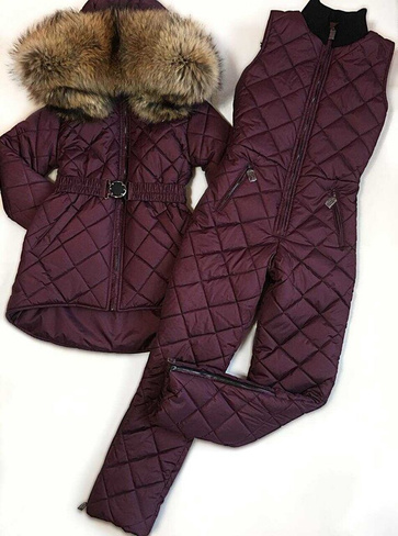 Зимний стеганый костюм с длинной курткой - Шапка ушанка с мехом