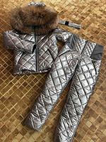 Зимний костюм с мехом в цвете серебро - Брендированные лямки(резинка)