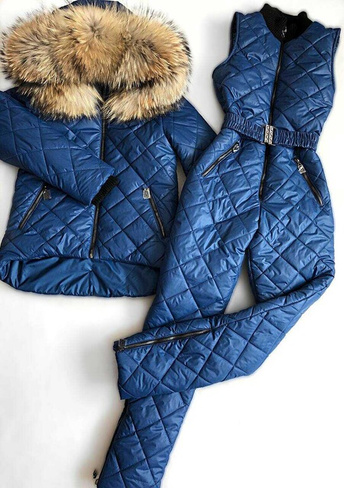 Зимний стеганый костюм: комбинезон под горло и куртка - Варежки с мехом (мех используем дополнительно)