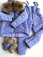 Сиреневый зимний костюм: полукомбинезон на регуляторах и куртка с мехом енота - Варежки с мехом (мех используем дополнит