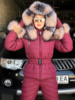 Женский зимний костюм: штаны и куртка с мехом блюфроста - Варежки без меха