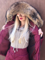Бордовый зимний костюм: штаны и куртка с мехом енота - Варежки с мехом (мех используем дополнительно)