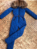 Синий женский комбинезон с натуральным мехом - Варежки с мехом (мех используем дополнительно)