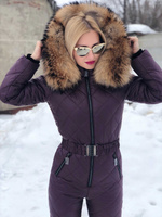 Зимний женский комбинезон с натуральной опушкой - Варежки с мехом