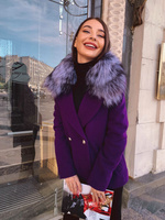 Фиолетовое пальто с мехом чернобурки - 42-44