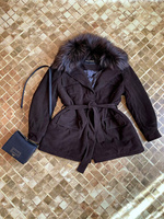 Замшевая куртка-пиджак с мехом чернобурки - 44-46