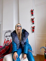 Зимний костюм Bellezza: куртка с меховой отделкой из чернобурки и утепленные штаны - Варежки с мехом