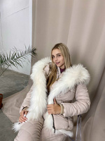 Зимняя куртка Bellezza с белым мехом енота альбиноса - Косынка стеганая