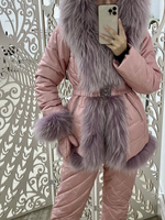 Розовый зимний костюм с натуральным мехом - Шапка ушанка с мехом