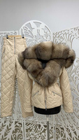 Женский зимний костюм (куртка парка на кулиске и теплые брюки) с натуральным мехом блюфроста - Варежки с мехом (мех испо