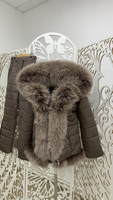 Женский зимний костюм с мехом Bellezza в коричневом цвете - Косынка стеганая