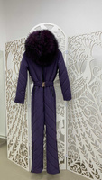 Фиолетовый женский комбинезон зима с мехом енота - Брендированные лямки(резинка)