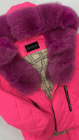 Зимний комплект: полукомбинезон и куртка с мехом песца в цвете розовая фуксия - Шапка ушанка с мехом