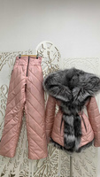 Зимний комплект: Куртка Bellezza с мехом чернобурки и теплые штаны - Варежки с мехом