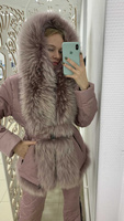 Женский зимний костюм Bellezza: штаны и куртка с большим натуральным мехом финского енота - Шапка ушанка с мехом