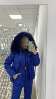 Костюм женский зимний: куртка с цветным мехом енота и полукомбинезон - Варежки без меха