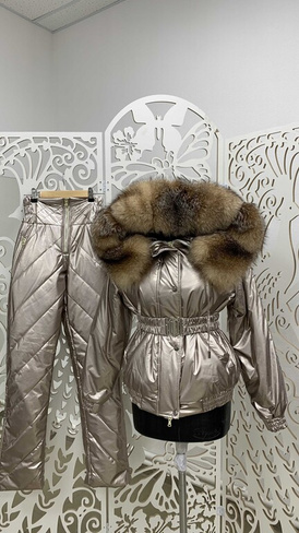 Блестящий зимний костюм с большим натуральным мехом блюфроста - Рюкзак