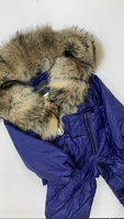 Темно-синий зимний костюм женский с большим натуральным мехом енота до груди - Варежки с мехом (мех используем дополните