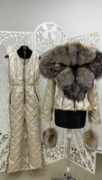 Золотой костюм зимний с натуральным мехом лисы Cristal - пошив по меркам